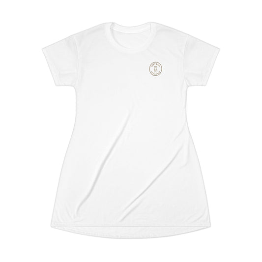 Cheetah Logo - Soft & Co. T-Shirt Dress — Casual Logo Tee Dress with Gold Script