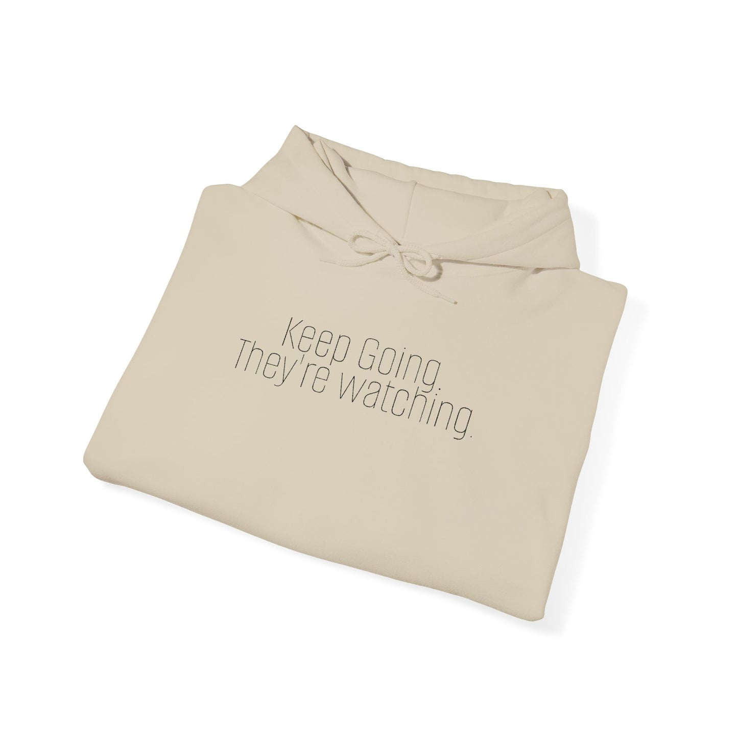'Keep Going.' Light Embroidered Minimalist Hoodie — Subtle Text Chest & Sleeve