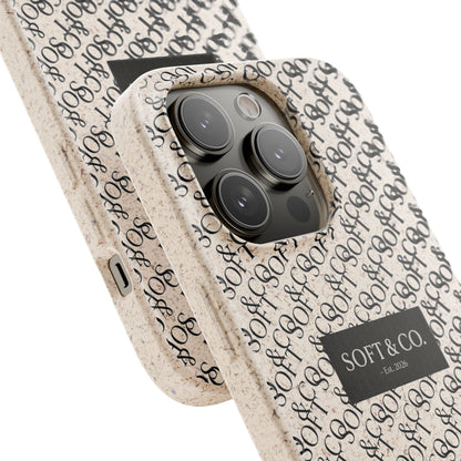 Biodegradable Phone Case — Eco-Friendly 'SOFT & CO.' Monogram Protective Cover