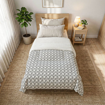 Grey Floral Cotton Comforter — Lightweight Patterned Bedspread