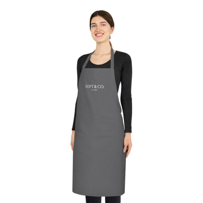 Gray Cotton Apron – "SOFT & CO." Logo Kitchen Apron for Home Chefs & Bakers