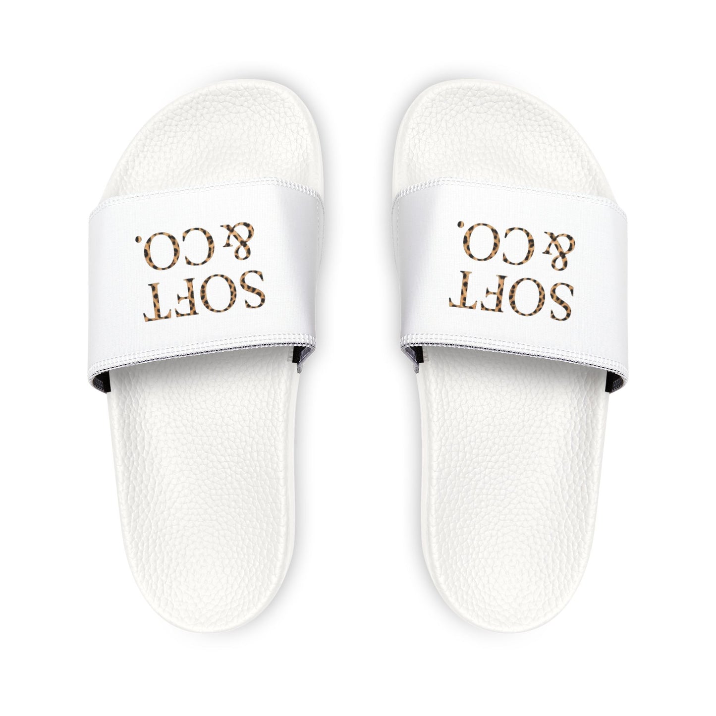 Cheetah Logo - Youth Slide Sandals — Soft & Co. White Removable-Strap Slides for Kids