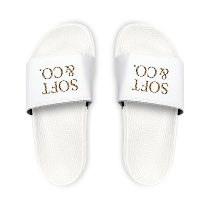 Cheetah Logo - Youth Slide Sandals — Soft & Co. White Removable-Strap Slides for Kids
