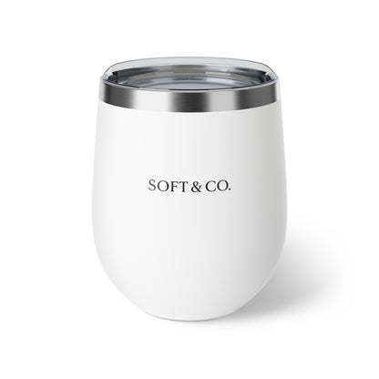 12oz Insulated Wine Tumbler — Copper Vacuum Stemless Cup (Soft & Co. Logo)
