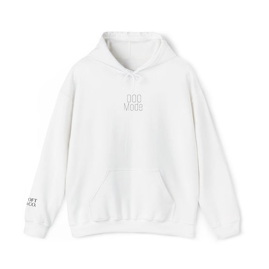 'Out of Office Mode" Light Embroidered Minimalist Hoodie — Subtle Text Chest & Sleeve