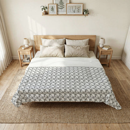 Grey Floral Cotton Comforter — Lightweight Patterned Bedspread