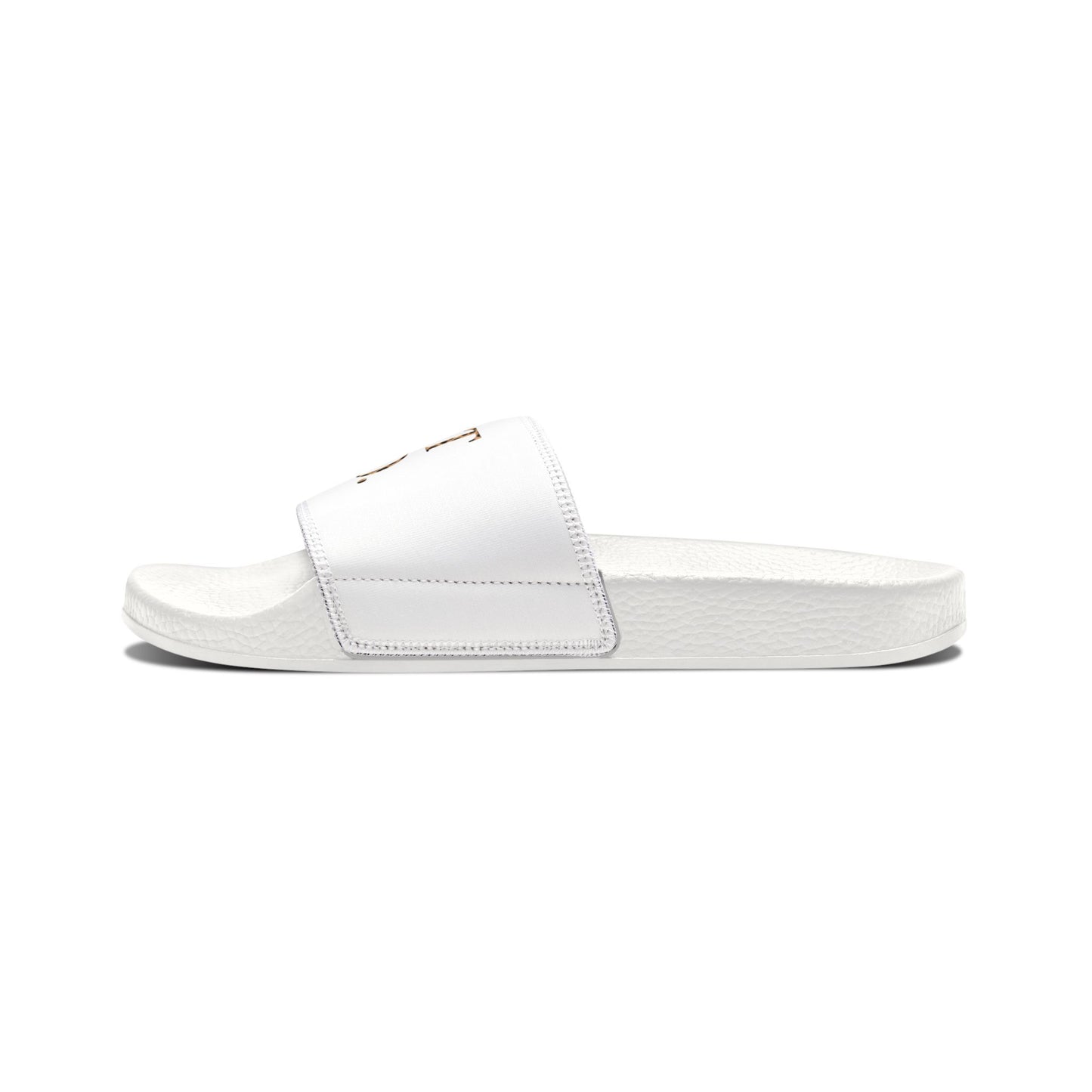 Cheetah Logo - Women's Slide Sandals — White 'SOFT & CO.' Removable-Strap Pool Slides