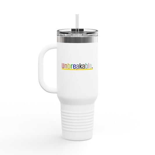 Pride 'Unbreakable.' 40oz Insulated Travel Mug — Soft & Co. Stainless Tumbler with Straw