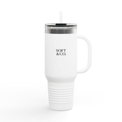 'Out of Office Mode' 40oz Insulated Travel Mug — Soft & Co. Stainless Tumbler with Straw
