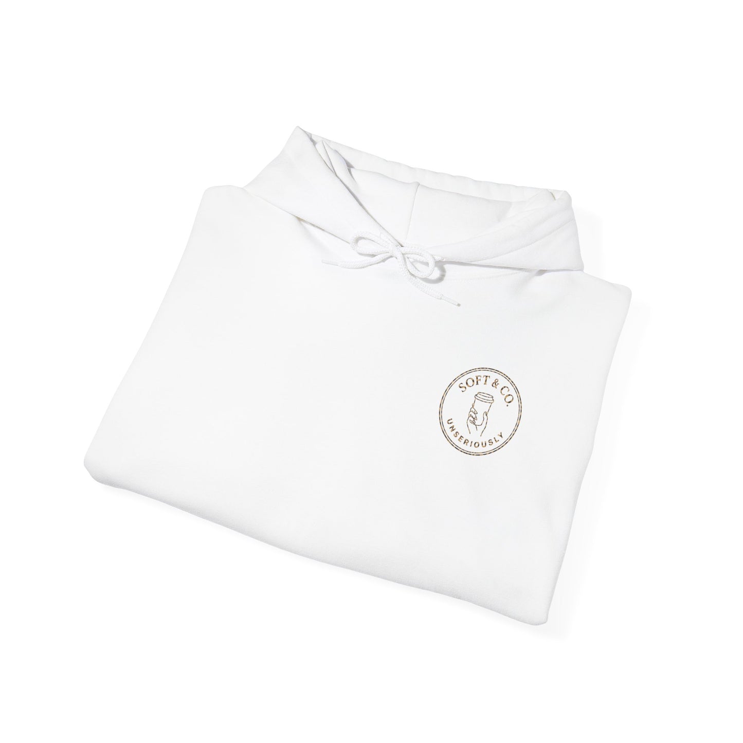 Cheetah Logo - Soft & Co. Hoodie — Cozy White Pullover with Gold Text