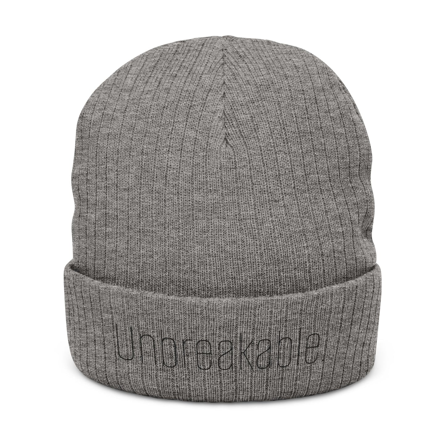 'Unbreakable' Embroidered Ribbed Knit Beanie