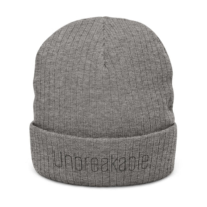 'Unbreakable' Embroidered Ribbed Knit Beanie