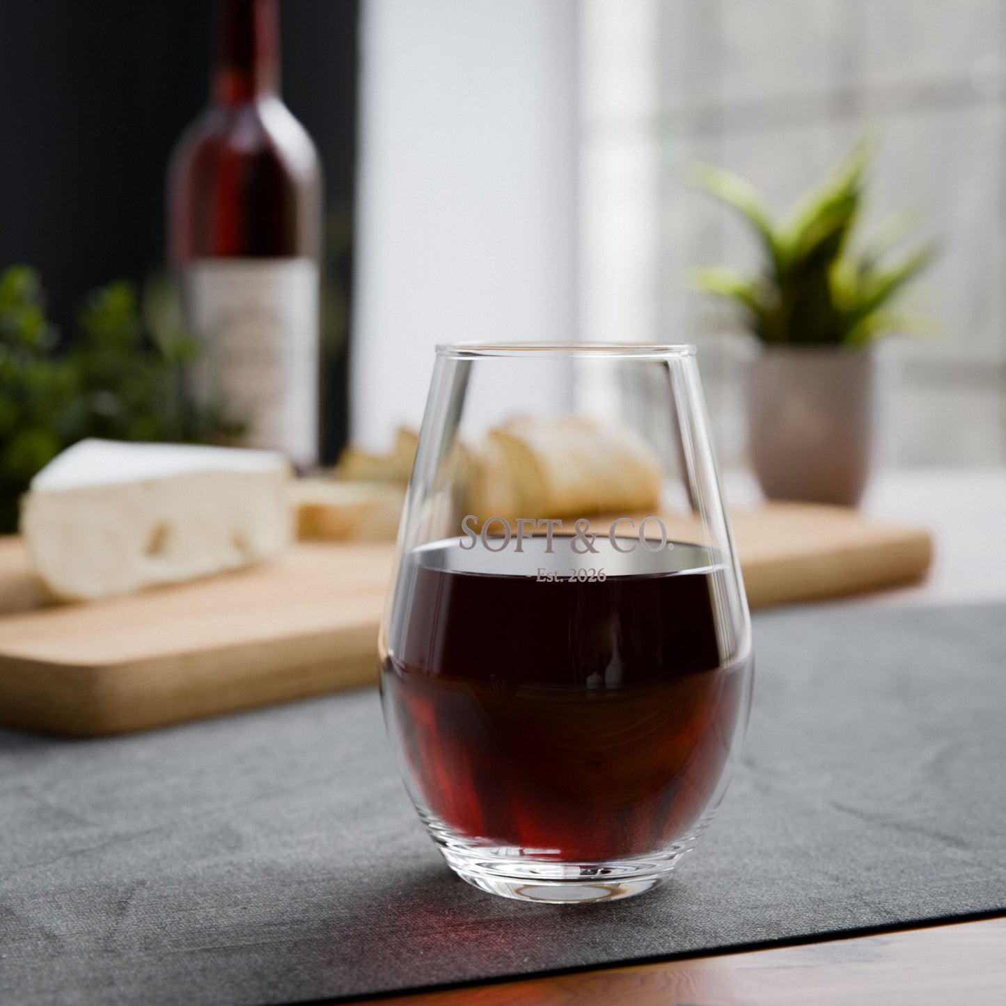 Soft & Co. - Stemless Wine Glass – 11.75 oz Elegant Clear Wine Tumbler
